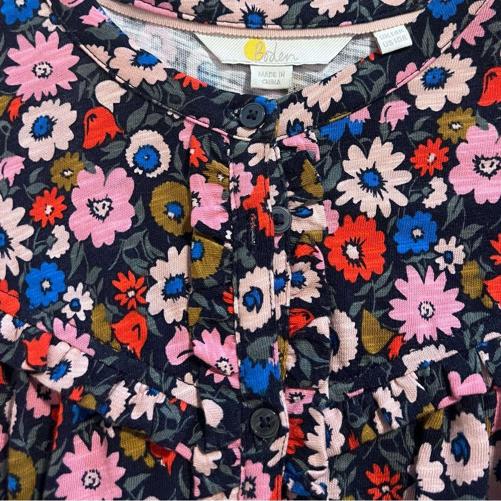 Boden Ruffle Button Mini Dress in French Navy, Elegant Bloom • Size 10 - Picture 6 of 16